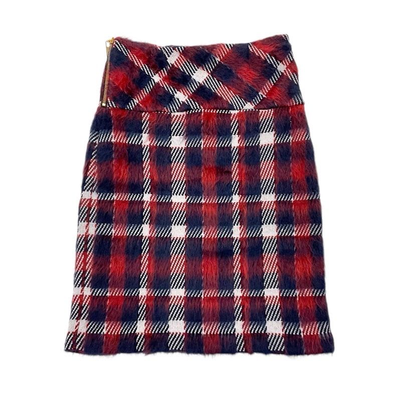 Louis Vuitton Skirt Red Navy White Check Mohair