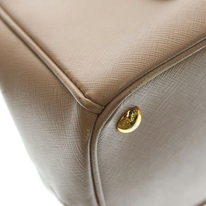 Prada Galleria Saffiano Lux 2WAY Shoulder Bag Handbag Pink Beige Leather Gold