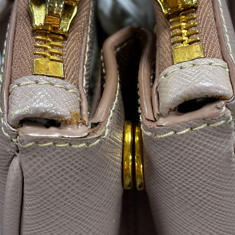 Prada Galleria Saffiano Lux 2WAY Shoulder Bag Handbag Pink Beige Leather Gold