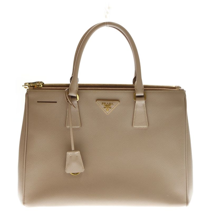 Prada Galleria Saffiano Lux 2WAY Shoulder Bag Handbag Pink Beige Leather Gold