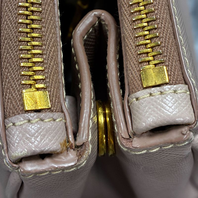 Prada Galleria Saffiano Lux 2WAY Shoulder Bag Handbag Pink Beige Leather Gold