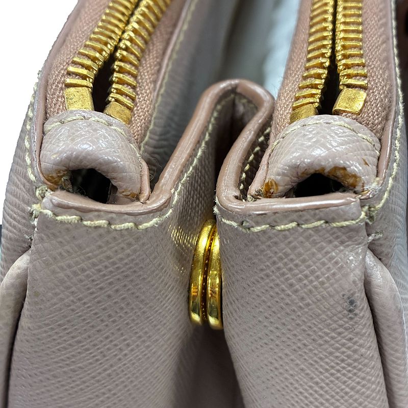 Prada Galleria Saffiano Lux 2WAY Shoulder Bag Handbag Pink Beige Leather Gold