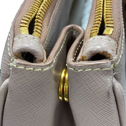 Prada Galleria Saffiano Lux 2WAY Shoulder Bag Handbag Pink Beige Leather Gold