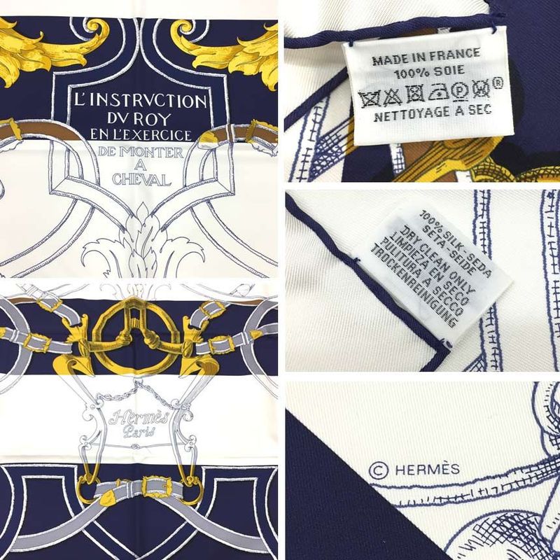 Hermes Carre 90 L'instrvction DV ROY Imperial Scarf Silk White New Used Unused