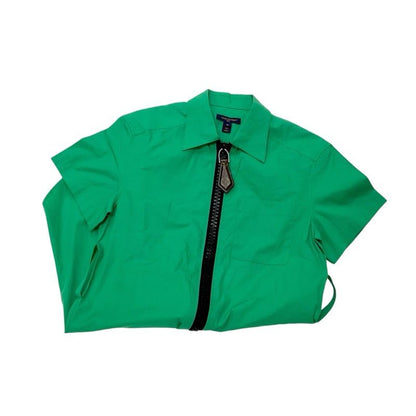 Louis Vuitton Dress Cotton Green Black Shirt Front Zip Short Sleeve Belt