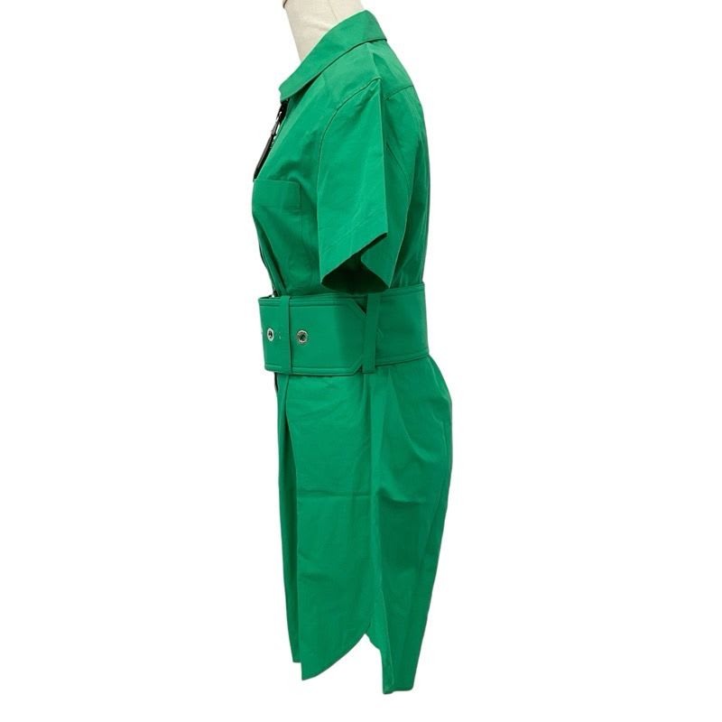 Louis Vuitton Dress Cotton Green Black Shirt Front Zip Short Sleeve Belt