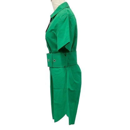 Louis Vuitton Dress Cotton Green Black Shirt Front Zip Short Sleeve Belt