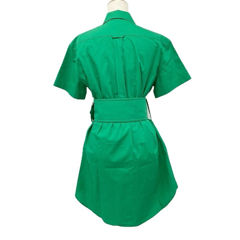 Louis Vuitton Dress Cotton Green Black Shirt Front Zip Short Sleeve Belt