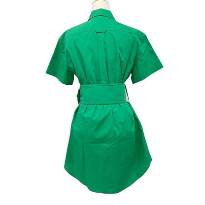 Louis Vuitton Dress Cotton Green Black Shirt Front Zip Short Sleeve Belt