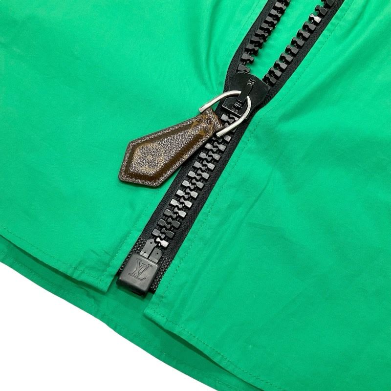 Louis Vuitton Dress Cotton Green Black Shirt Front Zip Short Sleeve Belt