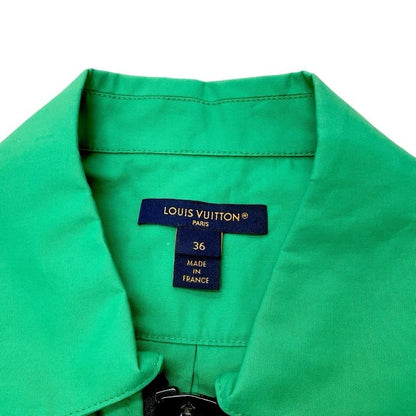 Louis Vuitton Dress Cotton Green Black Shirt Front Zip Short Sleeve Belt