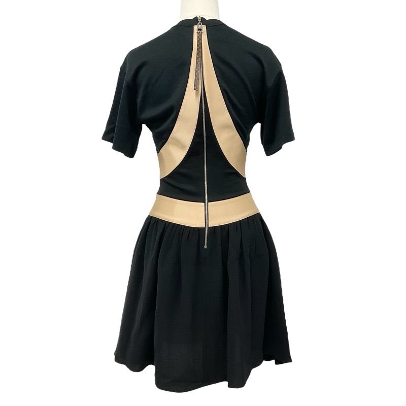 Louis Vuitton Dress Silk Monogram Black Beige Short Sleeve