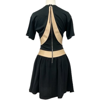 Louis Vuitton Dress Silk Monogram Black Beige Short Sleeve