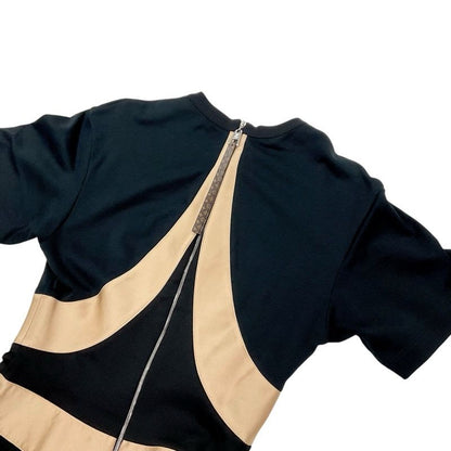 Louis Vuitton Dress Silk Monogram Black Beige Short Sleeve