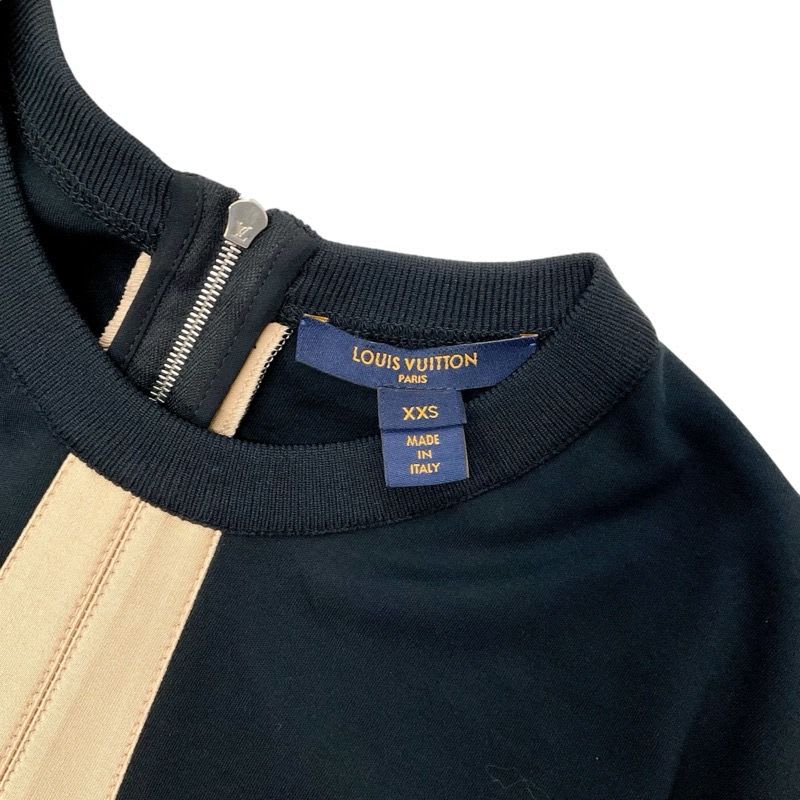 Louis Vuitton Dress Silk Monogram Black Beige Short Sleeve