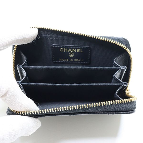 Chanel Chanel Quilted Coin Purse Caviar Leather Black Ap4818 Coco Mark Card Case