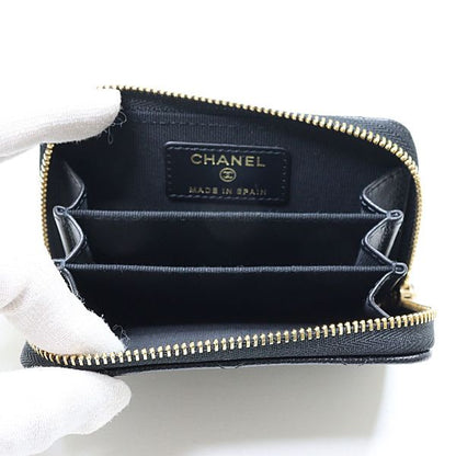 Chanel Chanel Quilted Coin Purse Caviar Leather Black Ap4818 Coco Mark Card Case