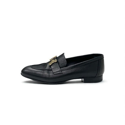 Hermes Paris Loafer Leather Shoes Leather Black Gold Hhardware Moccasins