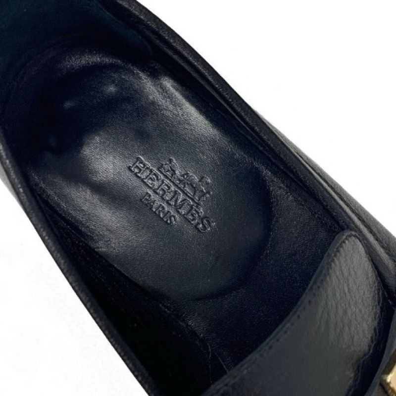 Hermes Paris Loafer Leather Shoes Leather Black Gold Hhardware Moccasins
