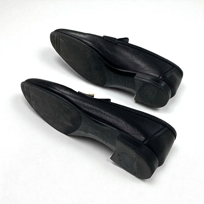 Hermes Paris Loafer Leather Shoes Leather Black Gold Hhardware Moccasins