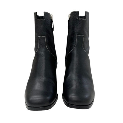 Hermes Flats Boots Short Boots Shoes Leather Black Stitching