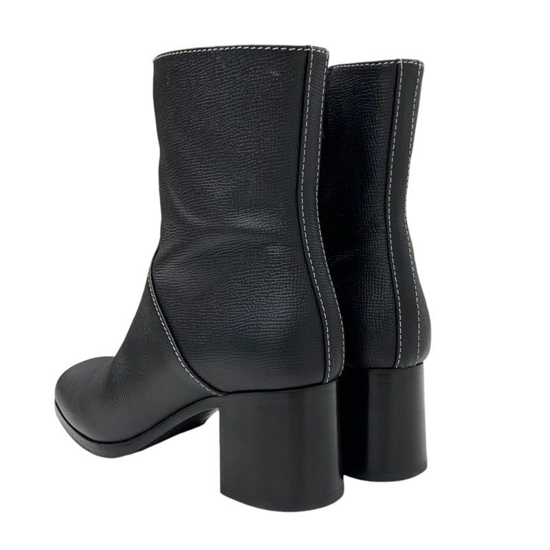 Hermes Flats Boots Short Boots Shoes Leather Black Stitching