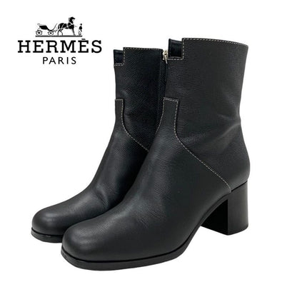 Hermes Flats Boots Short Boots Shoes Leather Black Stitching