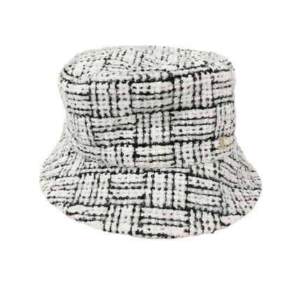 Chanel Hat White Black Coco Mark Tweed Sequin Bucket