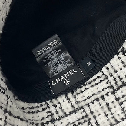 Chanel Hat White Black Coco Mark Tweed Sequin Bucket