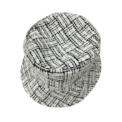 Chanel Hat White Black Coco Mark Tweed Sequin Bucket