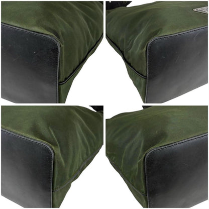 Prada One Shoulder Bag Triangle Logo Khaki Green Tessuto Nylon Leather Hobo Bag