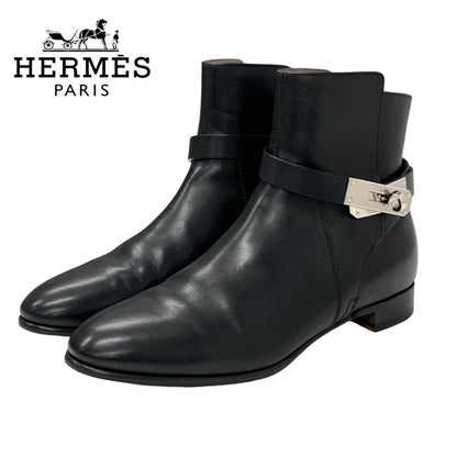 Hermes Neo Boots Short Boots Shoes Leather Black Silver Kelly Hardware