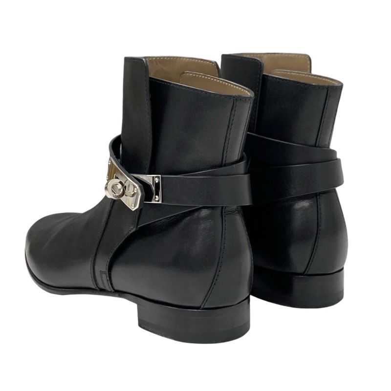 Hermes Neo Boots Short Boots Shoes Leather Black Silver Kelly Hardware
