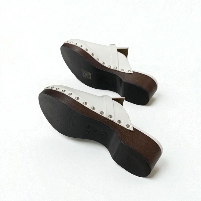 Hermes Carlotta Sandals Shoes Leather White Silver Kelly Hardware Sabo Mule