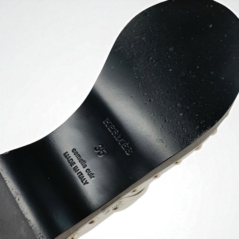 Hermes Carlotta Sandals Shoes Leather White Silver Kelly Hardware Sabo Mule