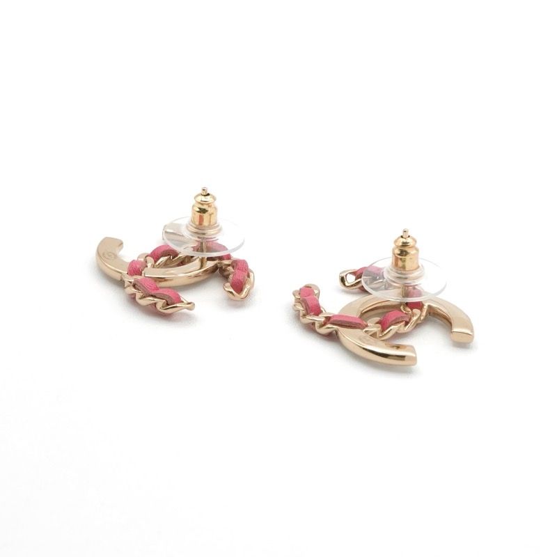 Chanel Earrings Earring Gold Pink Coco Mark Rhinestone