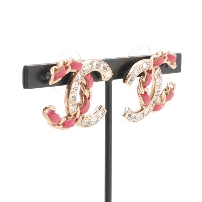 Chanel Earrings Earring Gold Pink Coco Mark Rhinestone