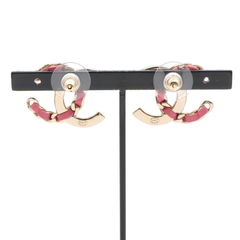 Chanel Earrings Earring Gold Pink Coco Mark Rhinestone