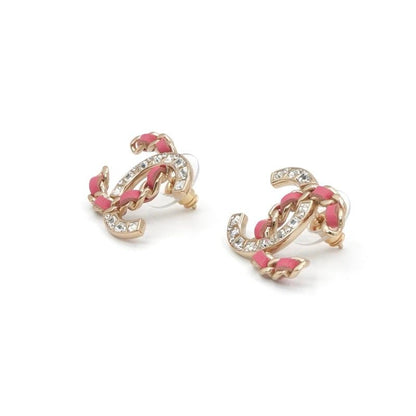 Chanel Earrings Earring Gold Pink Coco Mark Rhinestone