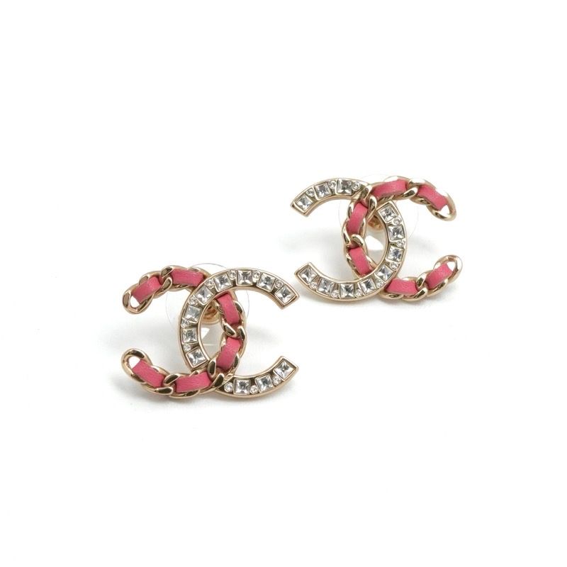 Chanel Earrings Earring Gold Pink Coco Mark Rhinestone