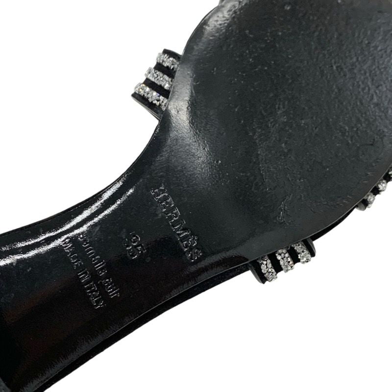 Hermes Oasis Sandals Shoes Suede Black Silver Rhinestone Mules