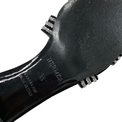 Hermes Oasis Sandals Shoes Suede Black Silver Rhinestone Mules