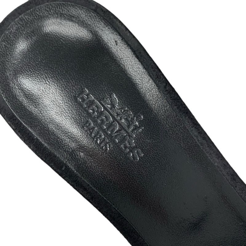 Hermes Oasis Sandals Shoes Suede Black Silver Rhinestone Mules