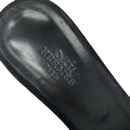 Hermes Oasis Sandals Shoes Suede Black Silver Rhinestone Mules