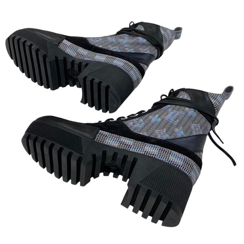 Louis Vuitton Laurie Line Monogram Boots Short Boots Shoes Leather Suede Black