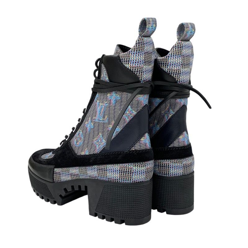 Louis Vuitton Laurie Line Monogram Boots Short Boots Shoes Leather Suede Black