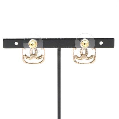 Chanel Earrings Earring Gold Coco Mark Rhinestone Square
