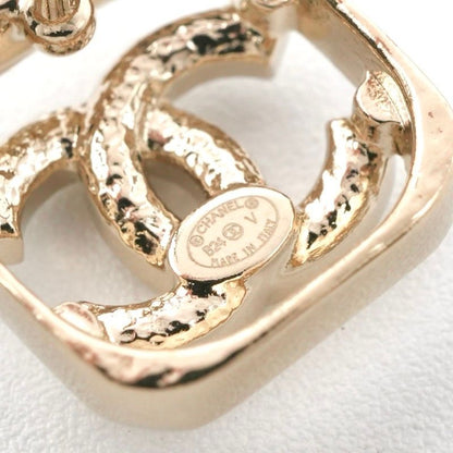 Chanel Earrings Earring Gold Coco Mark Rhinestone Square
