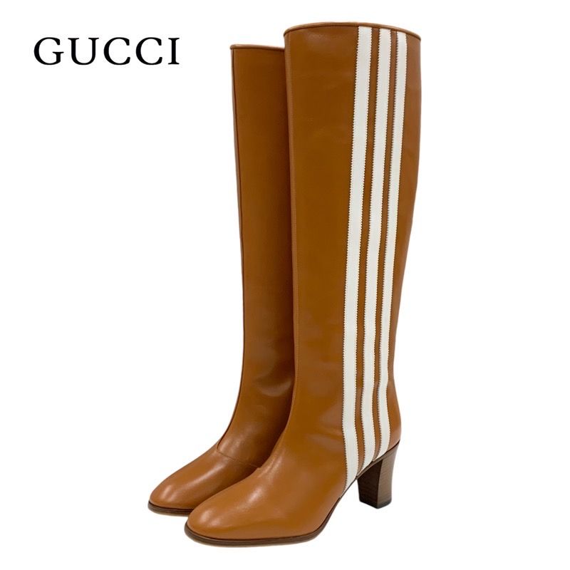 Gucci Boots Long Boots Shoes Leather Brown White Adidas Sideline