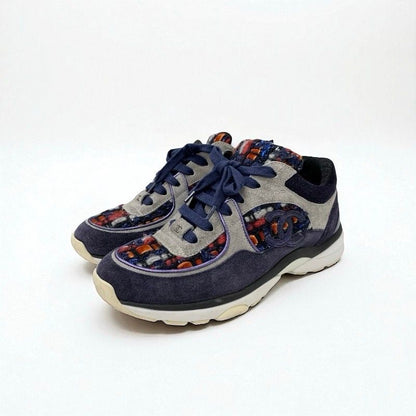 Chanel Sneakers Shoes Suede Fabric Navy Multicolor Here Mark Tweed